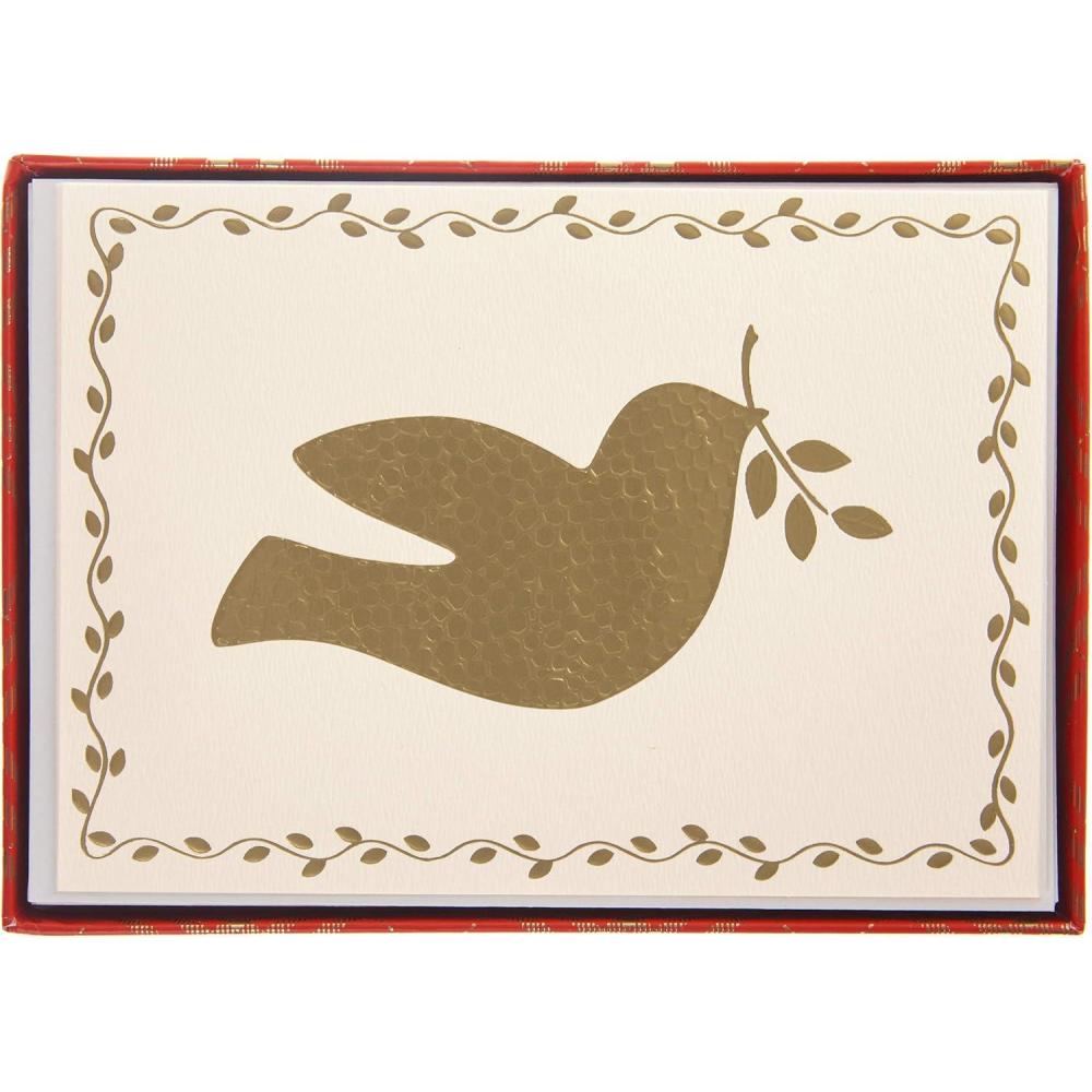 imageGraphique Merry Christmas Holiday Cards Pack of 15 Cards with Envelopes Christmas Greetings Gold Foil Accents Boxed Set 475quot x 6625quotHammered Dove