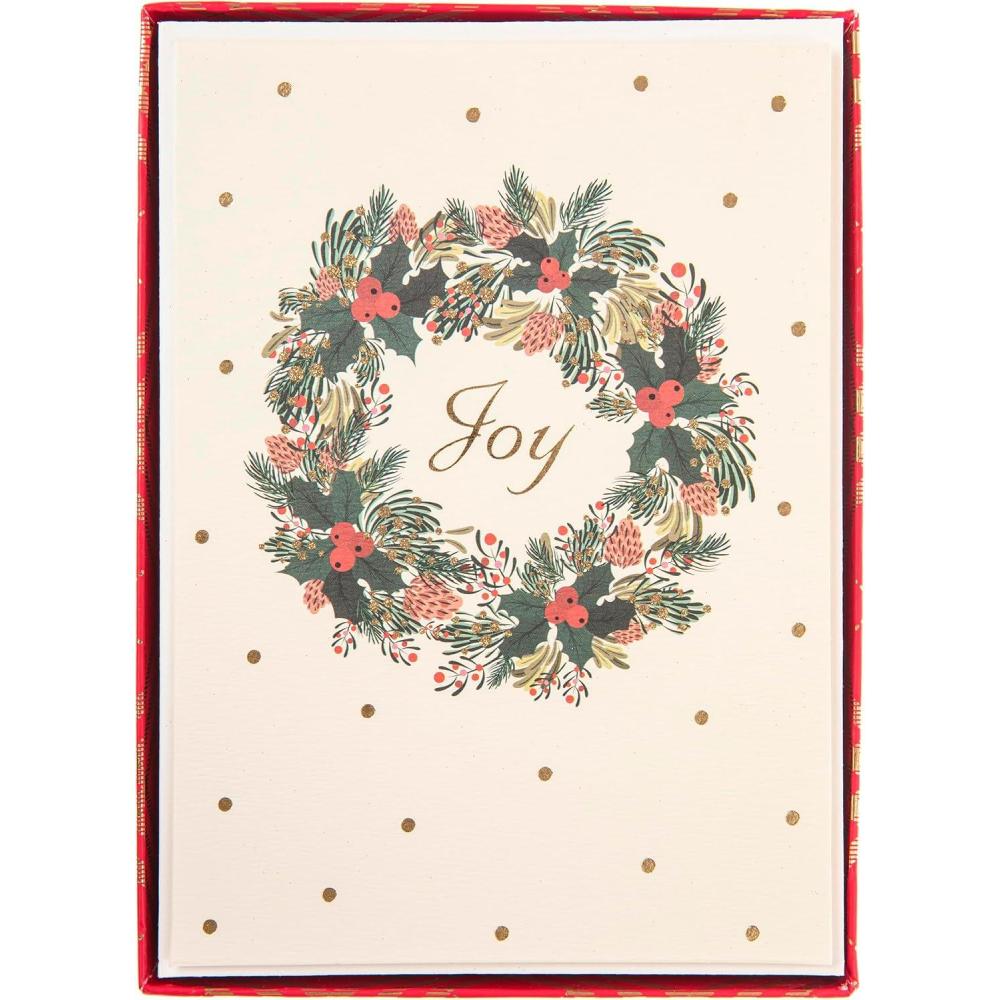 imageGraphique Merry Christmas Holiday Cards Pack of 15 Cards with Envelopes Christmas Greetings Gold Foil Accents Boxed Set 475quot x 6625quotJoy Wreath with Gold Foil