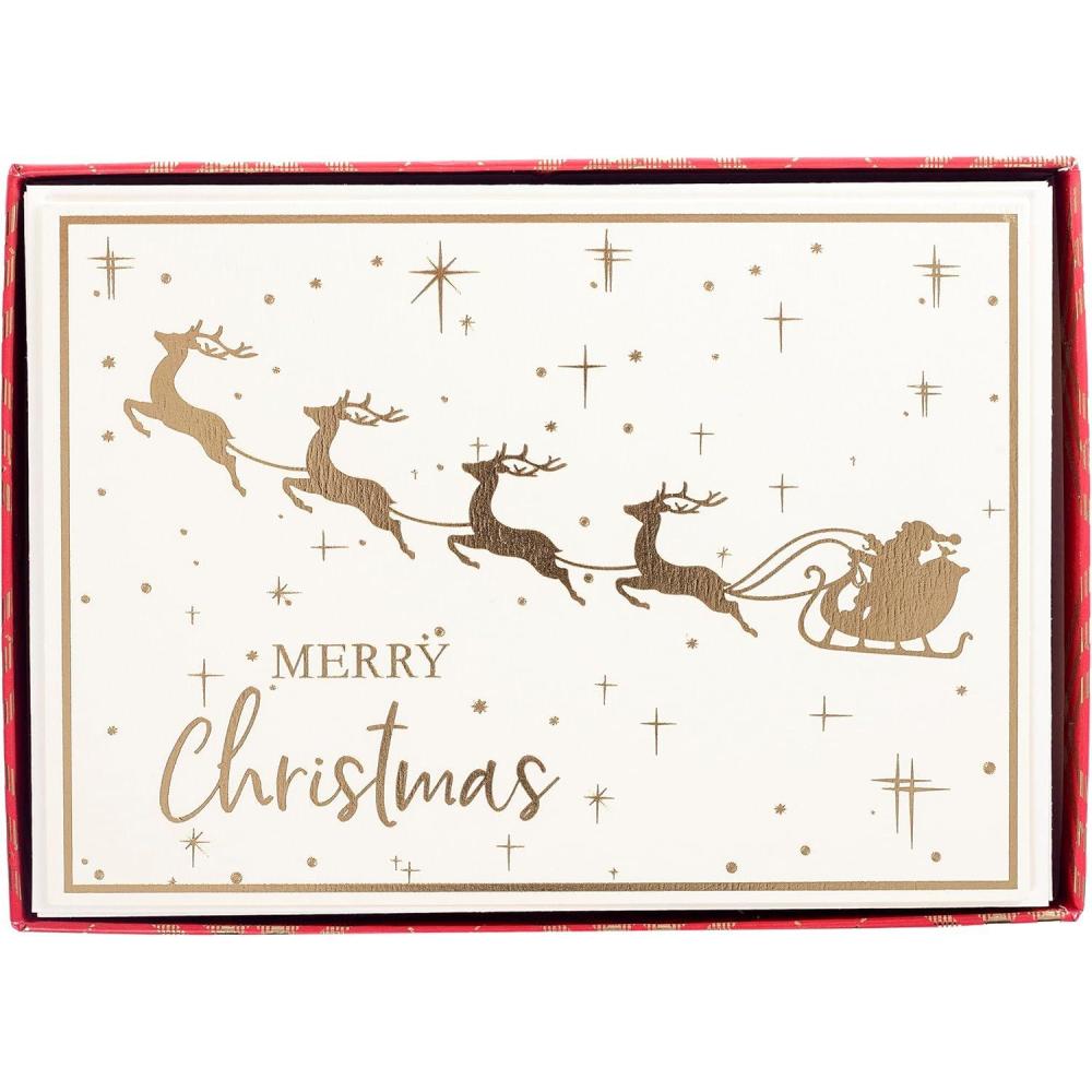 imageGraphique Merry Christmas Holiday Cards Pack of 15 Cards with Envelopes Christmas Greetings Gold Foil Accents Boxed Set 475quot x 6625quotMC Santa with Reindeer