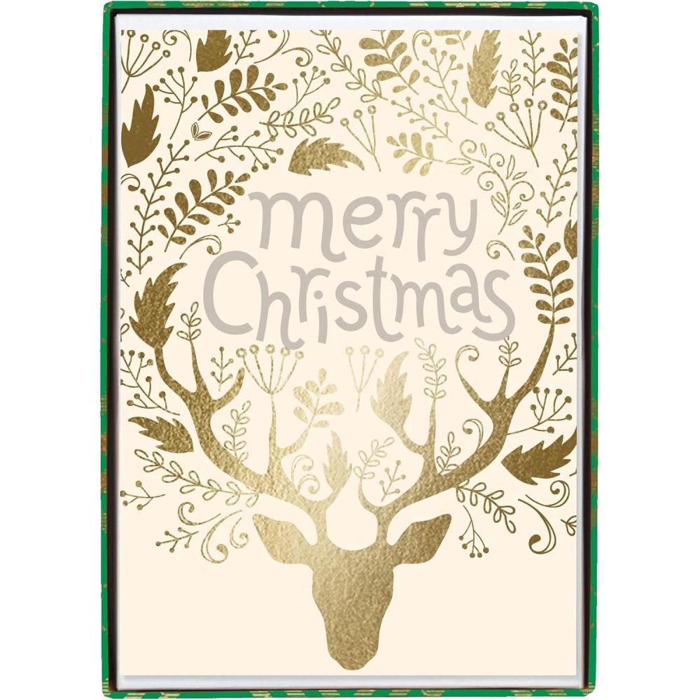 imageGraphique Merry Christmas Holiday Cards Pack of 15 Cards with Envelopes Christmas Greetings Gold Foil Accents Boxed Set 475quot x 6625quotMerry Christmas Gold Reindeer