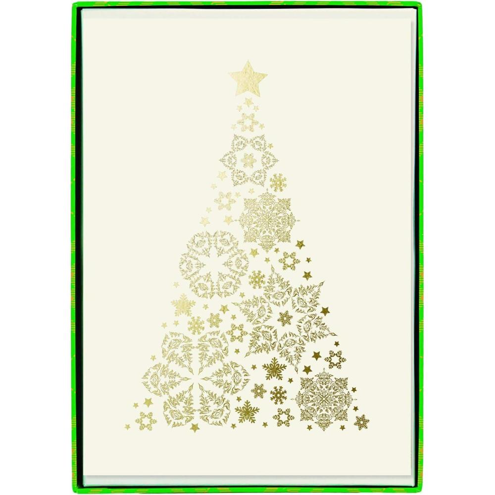 imageGraphique Merry Christmas Holiday Cards Pack of 15 Cards with Envelopes Christmas Greetings Gold Foil Accents Boxed Set 475quot x 6625quotSnowflake Tree