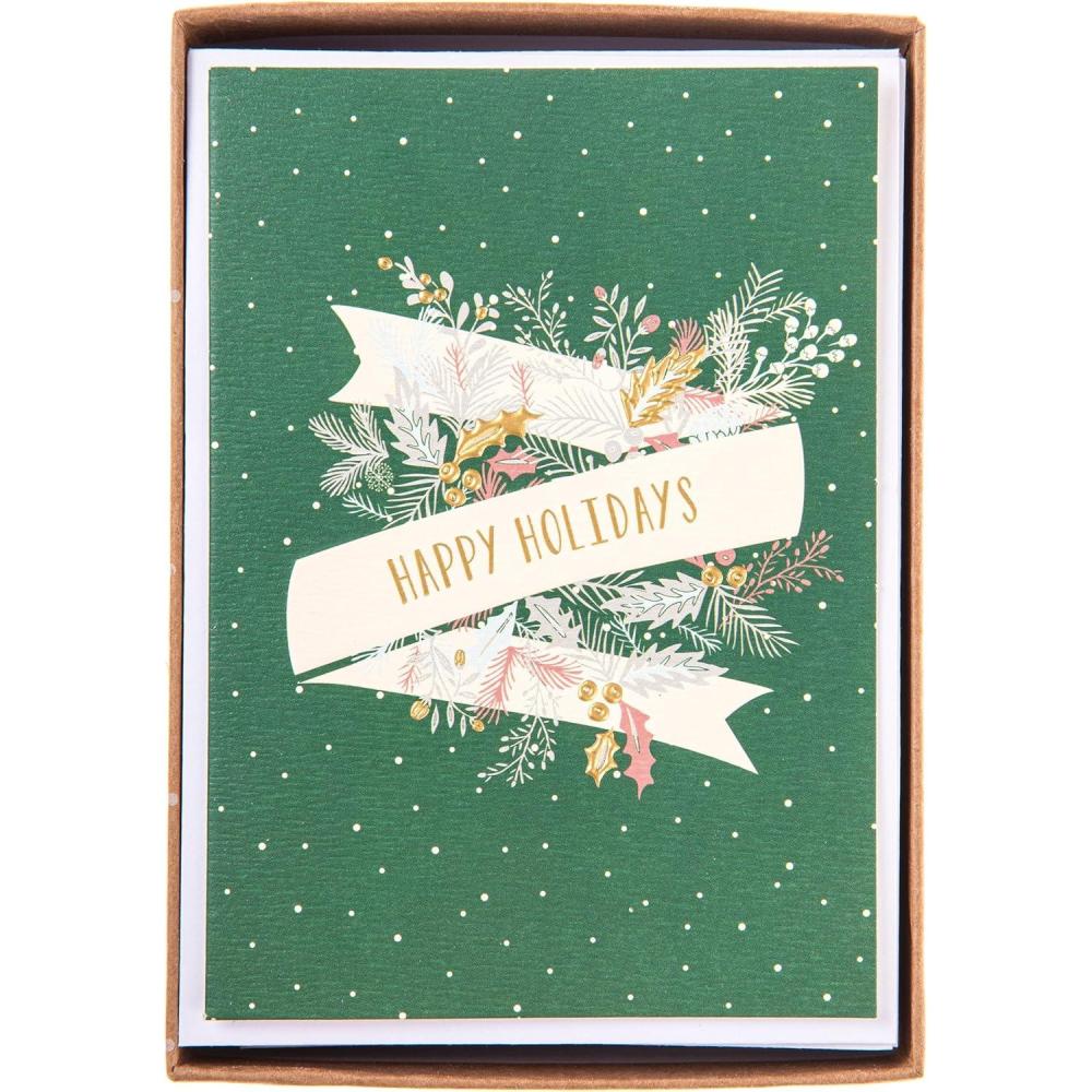 imageGraphique Peanuts Tree Christmas Cards Pack of 15 Cards with Envelopes Blank Inside La Petite Press Collection Boxed Set 325quot x 475quotHappy Holidays Banner