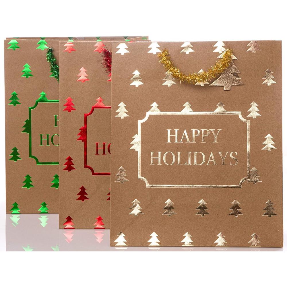 imageGraphique Plaid Holiday Gift Bags Set of 3 Tall and Slim Bags Measuring 45quot x 45quot x 13 Perfect for Wrapping Wine Liquor or Other GiftsHappy Holidays