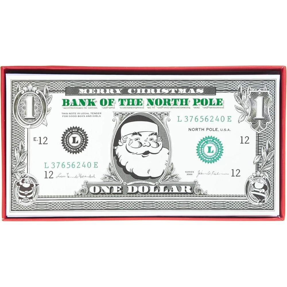 imageGraphique Santa Bill Money Holder Pack of 15 Cards with Envelopes Cash or Gift Card Holder Christmas Greetings Green Foil Accents Boxed Set 375quot x 725quotSanta Money