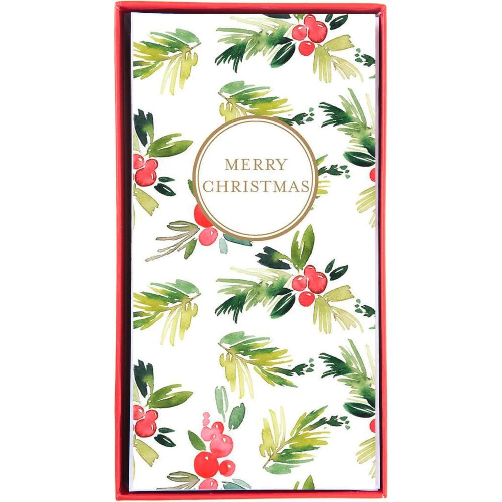 imageGraphique Santa Bill Money Holder Pack of 15 Cards with Envelopes Cash or Gift Card Holder Christmas Greetings Green Foil Accents Boxed Set 375quot x 725quotWinter Berries