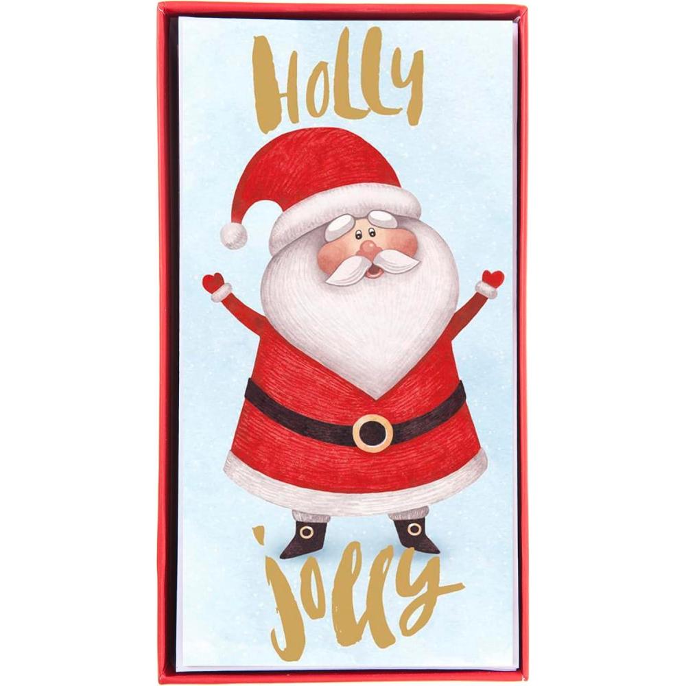 imageGraphique Santa Bill Money Holder Pack of 15 Cards with Envelopes Cash or Gift Card Holder Christmas Greetings Green Foil Accents Boxed Set 375quot x 725quotHolly Jolly