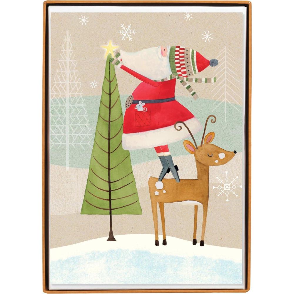 imageGraphique Santa Train Holiday Cards Pack of 15 Cards with Envelopes Christmas Greetings Glitter and Gold Foil Accents Boxed Set 475quot x 6625quotSanta Star