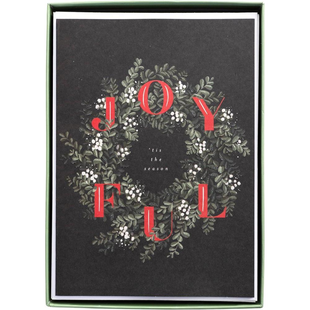 imageGraphique Santa Train Holiday Cards Pack of 15 Cards with Envelopes Christmas Greetings Glitter and Gold Foil Accents Boxed Set 475quot x 6625quotJoyful Wreath