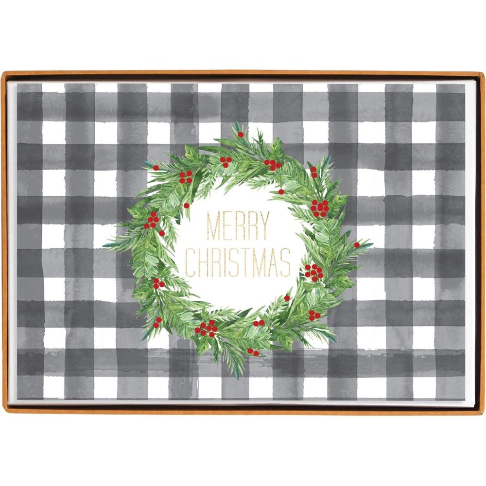 imageGraphique Santa Train Holiday Cards Pack of 15 Cards with Envelopes Christmas Greetings Glitter and Gold Foil Accents Boxed Set 475quot x 6625quotPlaid Merry Christmas