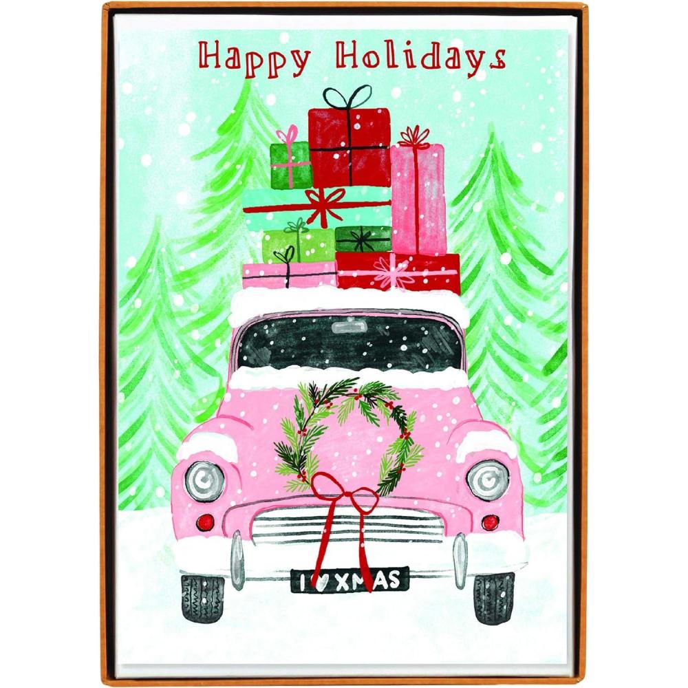 imageGraphique Santa Train Holiday Cards Pack of 15 Cards with Envelopes Christmas Greetings Glitter and Gold Foil Accents Boxed Set 475quot x 6625quotHoliday Car