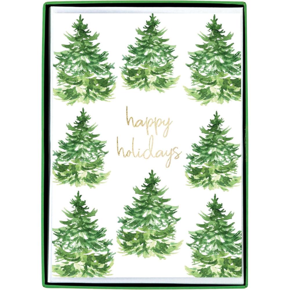 imageGraphique Santa Train Holiday Cards Pack of 15 Cards with Envelopes Christmas Greetings Glitter and Gold Foil Accents Boxed Set 475quot x 6625quotWatercolor Trees