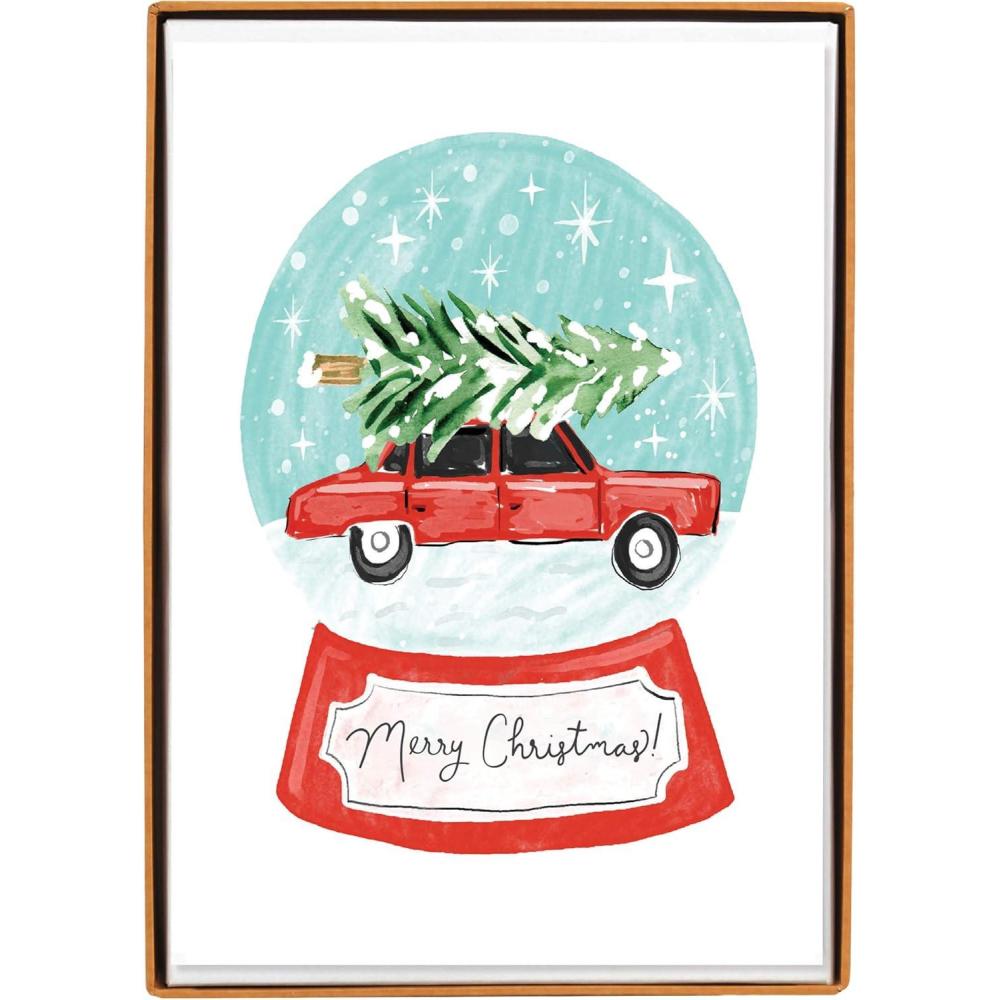 imageGraphique Santa Train Holiday Cards Pack of 15 Cards with Envelopes Christmas Greetings Glitter and Gold Foil Accents Boxed Set 475quot x 6625quotCar Snowglobe