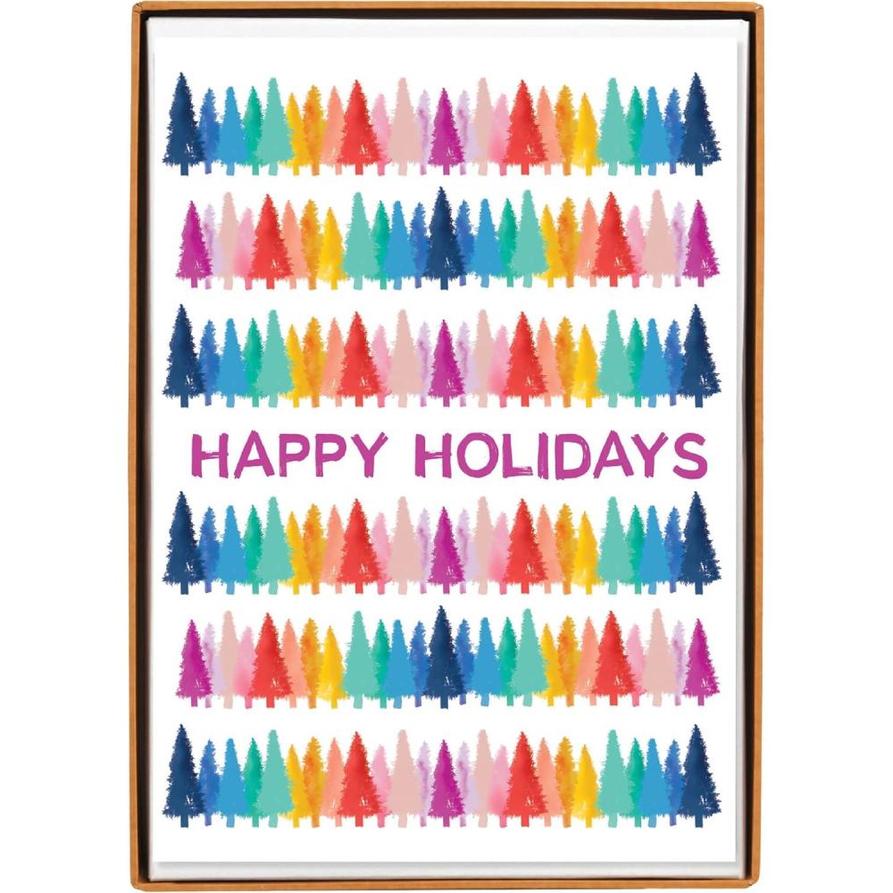 imageGraphique Santa Train Holiday Cards Pack of 15 Cards with Envelopes Christmas Greetings Glitter and Gold Foil Accents Boxed Set 475quot x 6625quotRainbow Trees