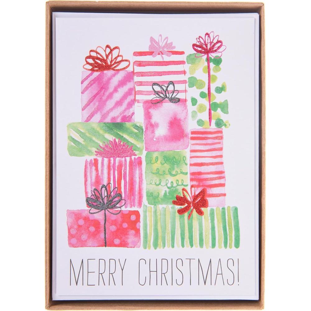 imageGraphique Santa Train Holiday Cards Pack of 15 Cards with Envelopes Christmas Greetings Glitter and Gold Foil Accents Boxed Set 475quot x 6625quotWatercolor Presents