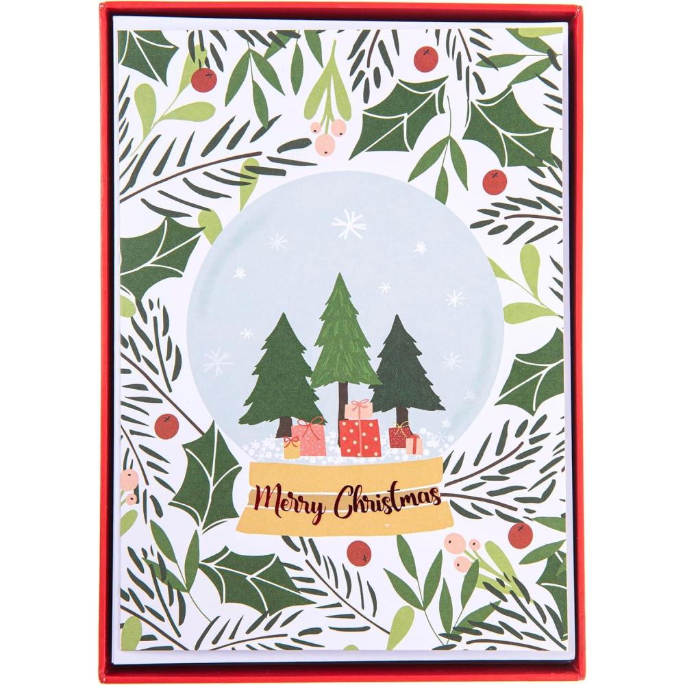 imageGraphique Santa Train Holiday Cards Pack of 15 Cards with Envelopes Christmas Greetings Glitter and Gold Foil Accents Boxed Set 475quot x 6625quotTree Snowglobe