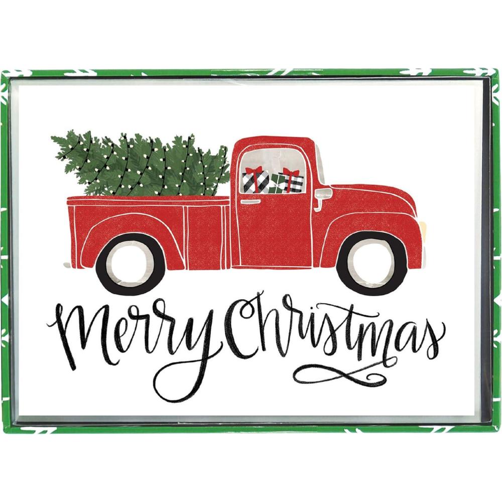 imageGraphique Santa Train Holiday Cards Pack of 15 Cards with Envelopes Christmas Greetings Glitter and Gold Foil Accents Boxed Set 475quot x 6625quotPlaid Truck