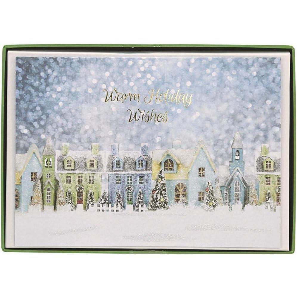 imageGraphique White Snowflakes Classic Boxed Cards Set of 15 Cards with Envelopes and Decorated Storage Box Whimsical Holiday Scene with Copper Foil Accents Cards Measure 475quot x 6625Christmas Village