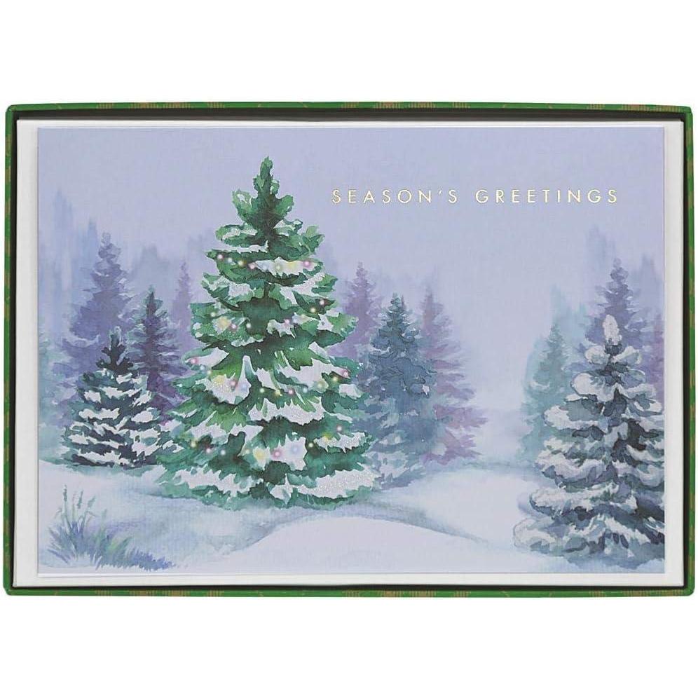 imageGraphique White Snowflakes Classic Boxed Cards Set of 15 Cards with Envelopes and Decorated Storage Box Whimsical Holiday Scene with Copper Foil Accents Cards Measure 475quot x 6625Winter Space
