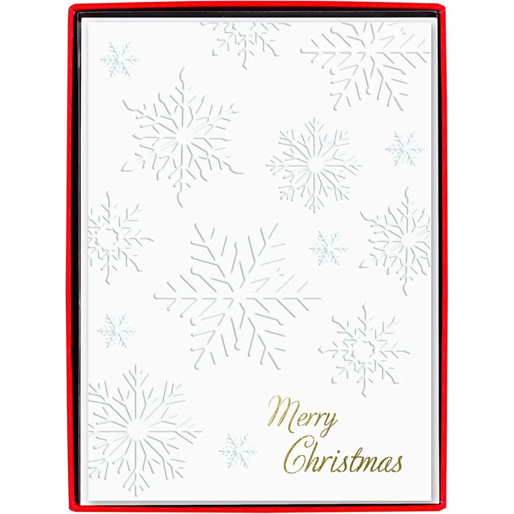 imageGraphique White Snowflakes Classic Boxed Cards Set of 15 Cards with Envelopes and Decorated Storage Box Whimsical Holiday Scene with Copper Foil Accents Cards Measure 475quot x 6625White Snowflakes