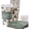 Graphique 12-Pack Disposable to Go Coffee Cups – Merry Christmas Leopard – 16 oz, with Lids – Perfect for Travel, Home, Parties and More(Cream & Black Trees)