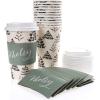 Graphique 12-Pack Disposable to Go Coffee Cups – Merry Christmas Leopard – 16 oz, with Lids – Perfect for Travel, Home, Parties and More(Cream & Black Trees)