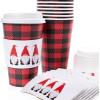 Graphique 12-Pack Disposable to Go Coffee Cups – Merry Christmas Leopard – 16 oz, with Lids – Perfect for Travel, Home, Parties and More(Plaid Gnomes)