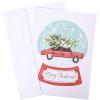 Graphique Santa Train Holiday Cards – Pack of 15 Cards with Envelopes – Christmas Greetings – Glitter and Gold Foil Accents – Boxed Set – 4.75″ x 6.625″(Car Snowglobe)