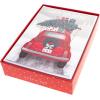 Graphique Santa Train Holiday Cards – Pack of 15 Cards with Envelopes – Christmas Greetings – Glitter and Gold Foil Accents – Boxed Set – 4.75″ x 6.625″(Red Car Joy)