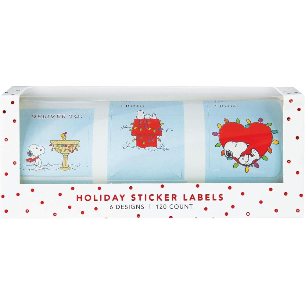 imageGraphique Peanuts Gift Label Rolls 120 SelfAdhesive Christmas Stickers 6 Unique Designs with Red Foil Accents to and from Names for Holiday Wrapping Paper ampamp Gift BagsPeanuts