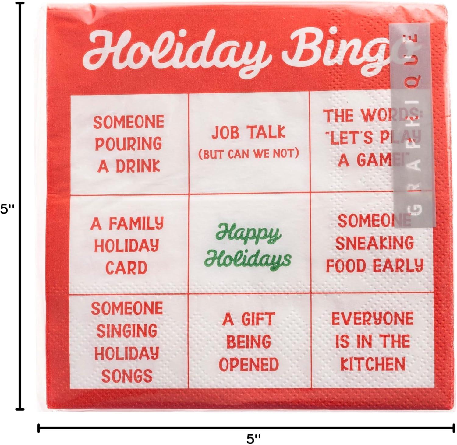 imageGraphique Cocktail Napkins Red Holiday Bingo 40Count 3Ply Restaurant Bar Party Paper Napkins 5quot x 5quot
