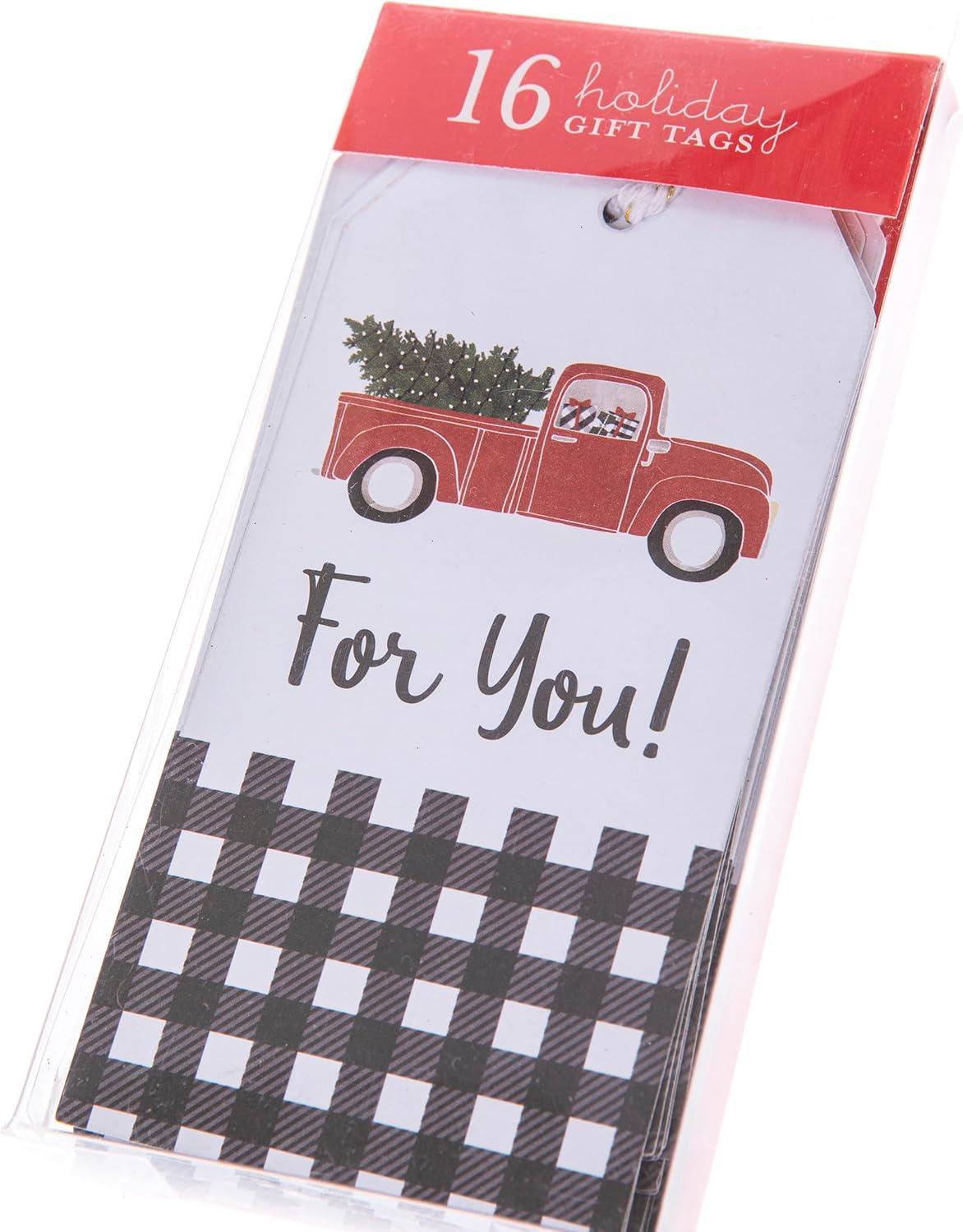 imageGraphique Plaid Truck Holiday Single Gift Tags 16 Tags 25 x 5 Includes Bakers Twine Embellished with Clear Glitter Perfect for Personalizing Gift Bags and Seasonal FavorsPlaid Truck
