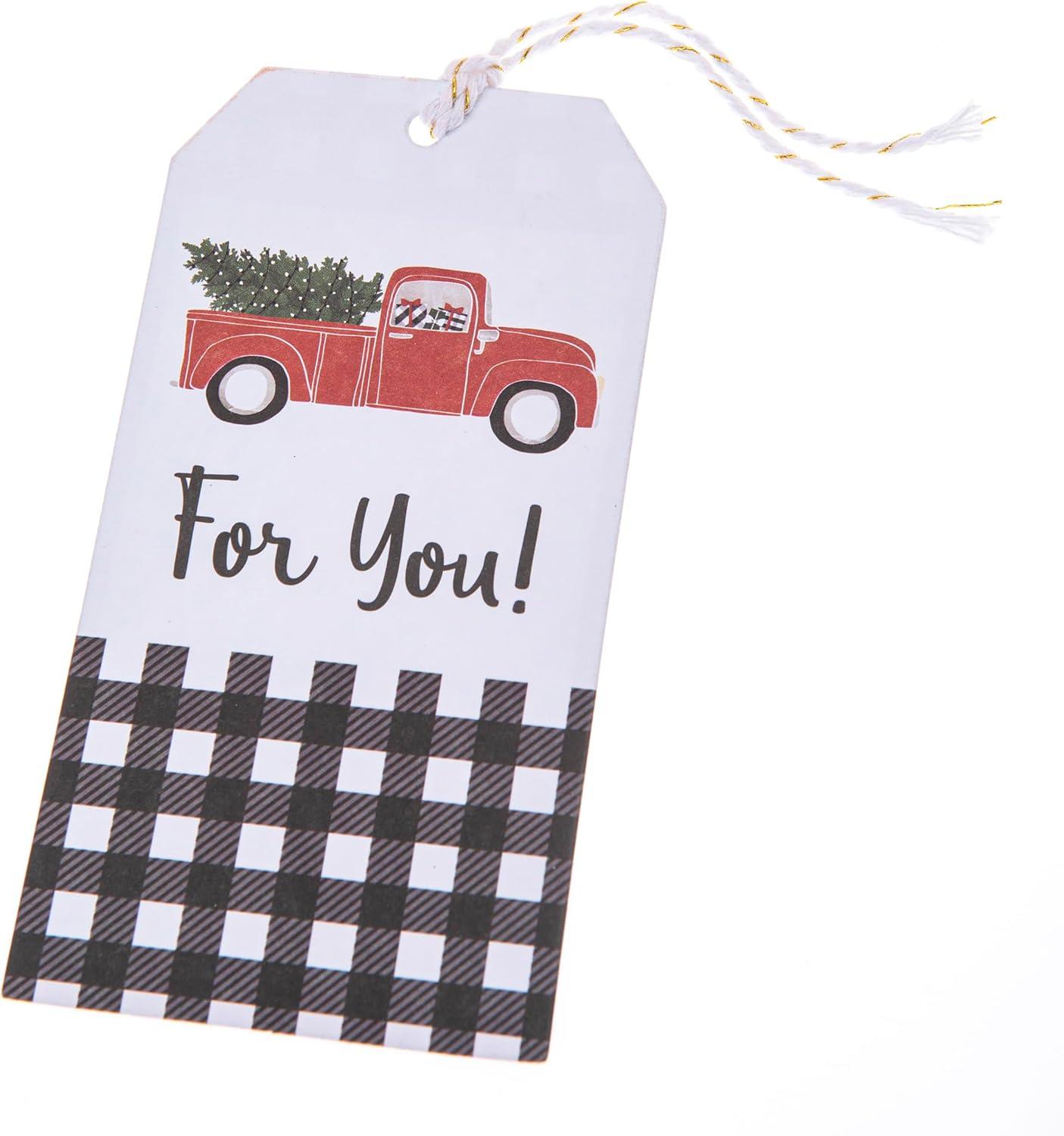 imageGraphique Plaid Truck Holiday Single Gift Tags 16 Tags 25 x 5 Includes Bakers Twine Embellished with Clear Glitter Perfect for Personalizing Gift Bags and Seasonal FavorsPlaid Truck