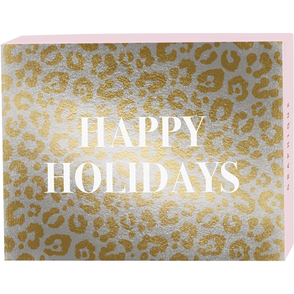 imageGraphique Cheetah Holiday Cards Pack of 15 Cards with Envelopes Christmas Greetings Gold and Silver Foil Accents Boxed Set 325quot x 475quot