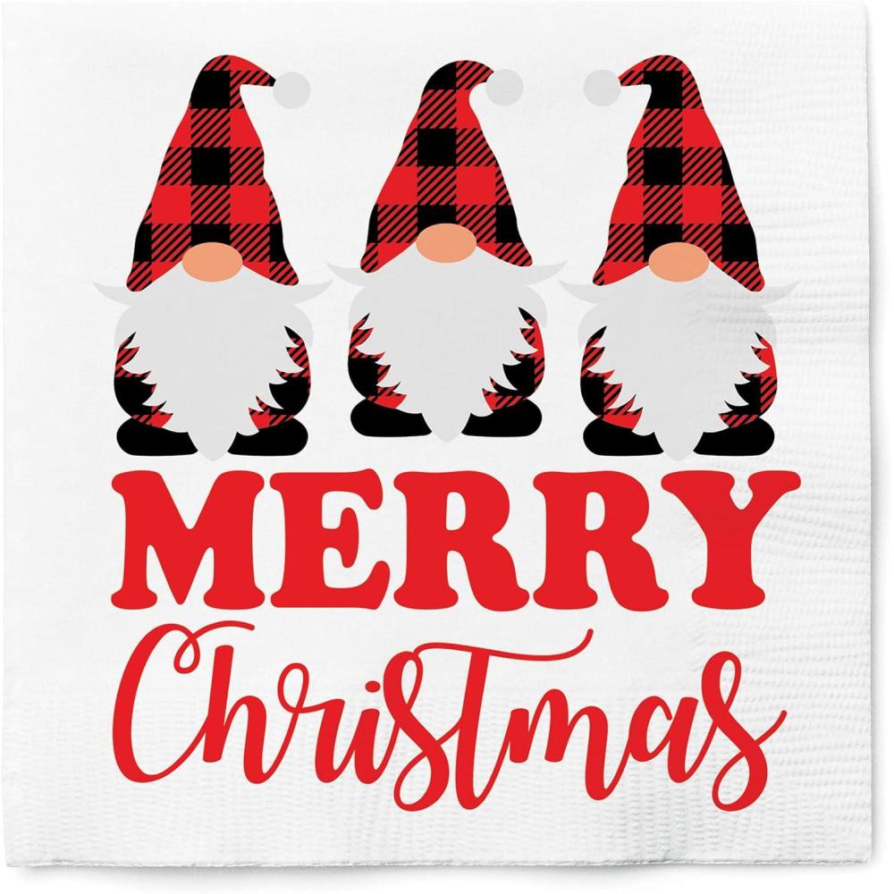 imageGraphique Cocktail Napkins Plaid Merry Christmas Gnomes 40Count 3Ply Restaurant Bar Party Paper Napkins 5quot x 5quot