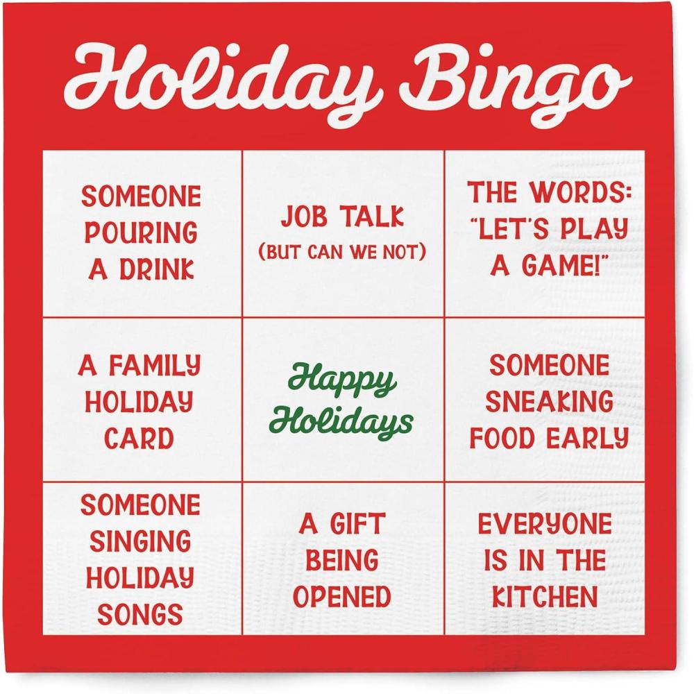 imageGraphique Cocktail Napkins Red Holiday Bingo 40Count 3Ply Restaurant Bar Party Paper Napkins 5quot x 5quot