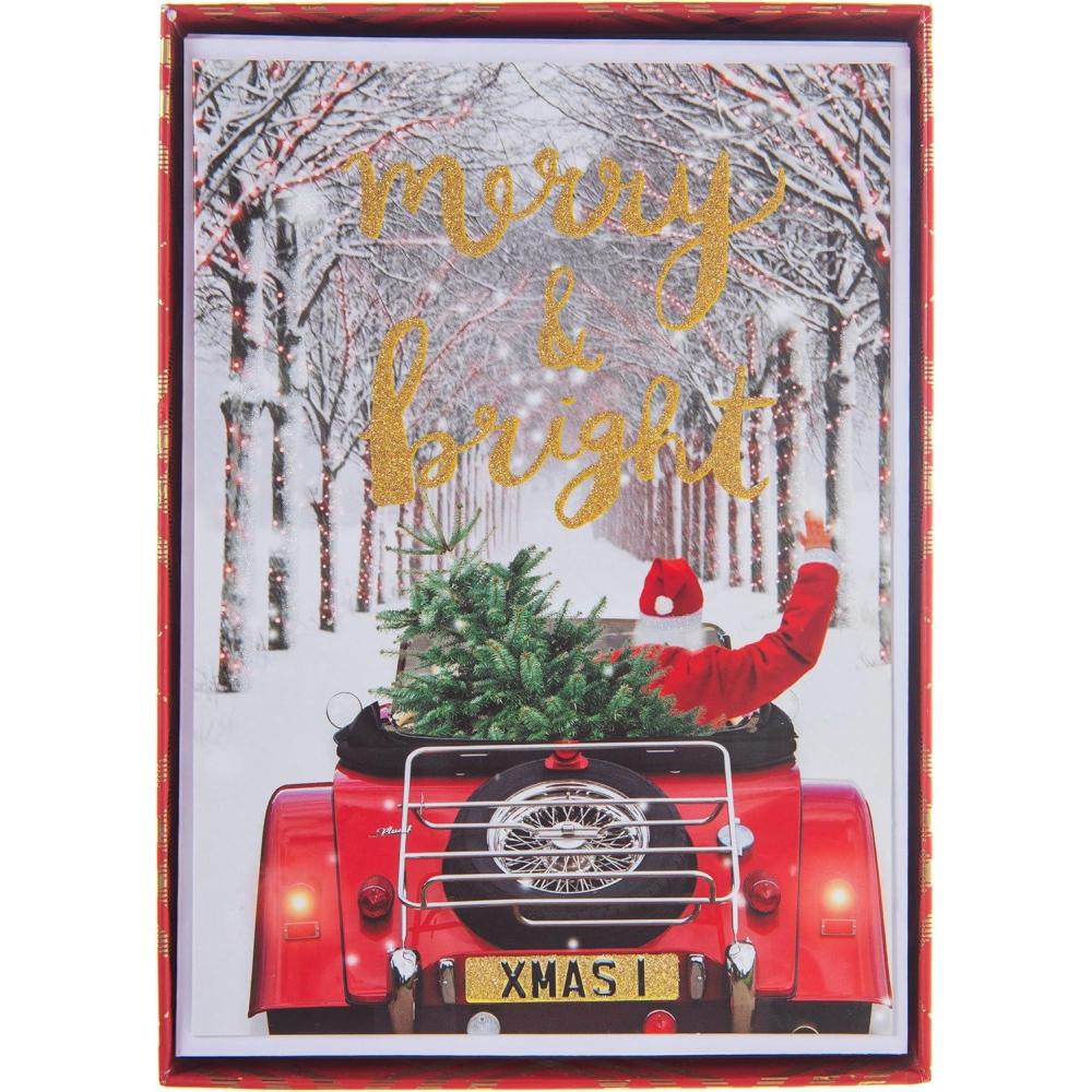imageGraphique Santa Driving Holiday Cards Pack of 15 Cards with Envelopes Christmas Greetings Glitter Accents Boxed Set 475quot x 6625quot