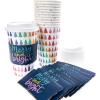 Graphique Disposable Travel Cups | Rainbow Trees Design | Set of 12 | Includes Cups, Lids, & Sleeves | Hot Coffee, Chocolate, Tea | Cold Beverages | Drinks to Go | 16 oz