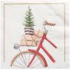 Graphique Watercolor Bike Holiday Cocktail Napkins | Christmas Party | Dessert, Beverage, Coffee | 3-Ply Disposable Paper Napkins | 5” x 5” | 40 pcs