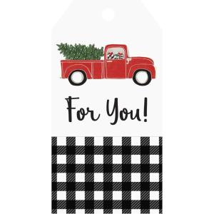 Graphique Plaid Truck Holiday Single Gift Tags (16 Tags, 2.5” x 5”) – Includes Bakers Twine, Embellished with Clear Glitter, Perfect for Personalizing Gift Bags and Seasonal Favors(Plaid Truck)