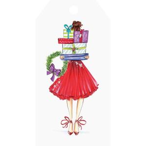 Graphique Plaid Truck Holiday Single Gift Tags (16 Tags, 2.5” x 5”) – Includes Bakers Twine, Embellished with Clear Glitter, Perfect for Personalizing Gift Bags and Seasonal Favors(Fashion Girl)