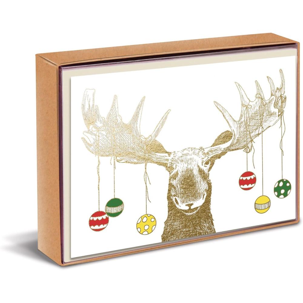 imageGraphique Moose Antlers Holiday Cards  Pack of 15 Cards with Envelopes  Christmas Greetings  Gold Foil and Embossing  Boxed Set  475quot x 6625quot