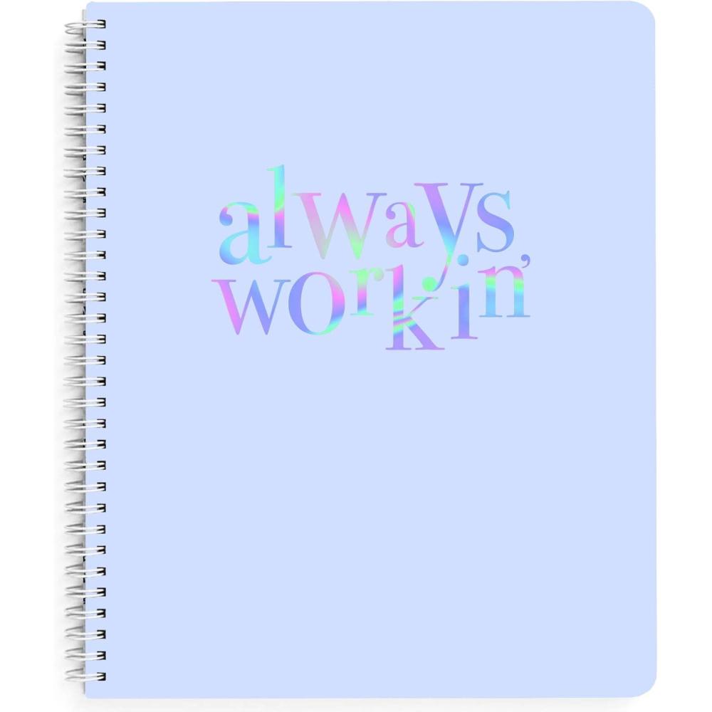 imageGraphique  Always Workin  Large Purple Spiral Notebook wHolographic Message Fun Journal for Personal Thoughts Writing Letters and Taking Notes 160 Ruled Pages 9quot x 11quotWorkin